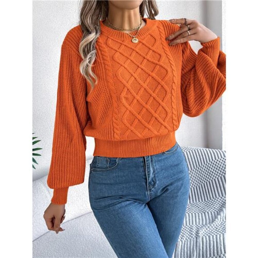 Cable Knit Diamond Pattern Long Sleeve Sweater